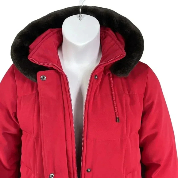 Centigrade Womens XS Down Red Jacket Removable Faux Fur Hood Long Quilted Coat - Picture 7 of 16